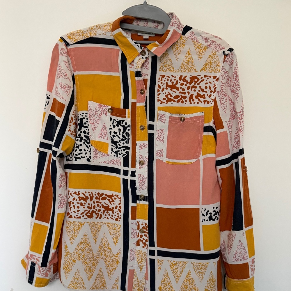 Anthropologie Odells Patchwork Button Down Shirt - image 1